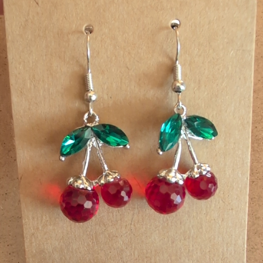 Vibrant Cherry Silver Tone Earrings - Picture 3 of 5